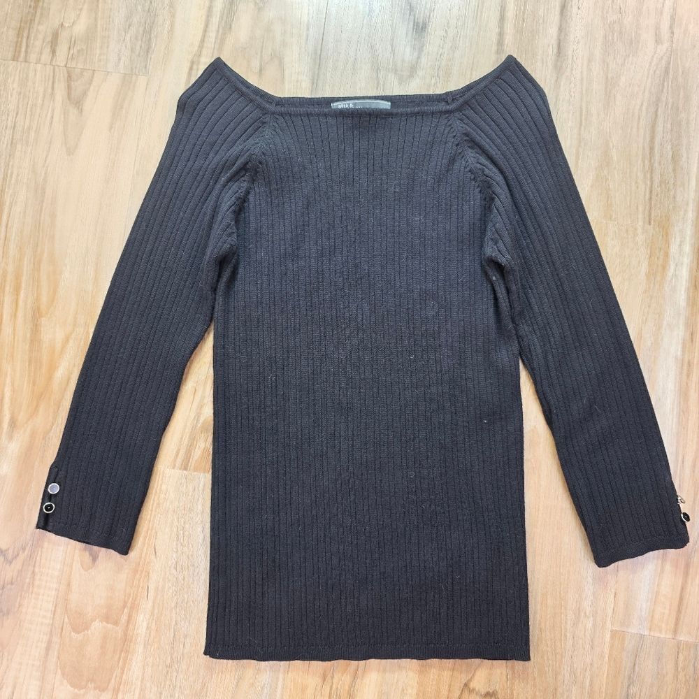 ☔️💜89th & Madison Black Ribbed 3/4 Sleeve Sweater Top Medium